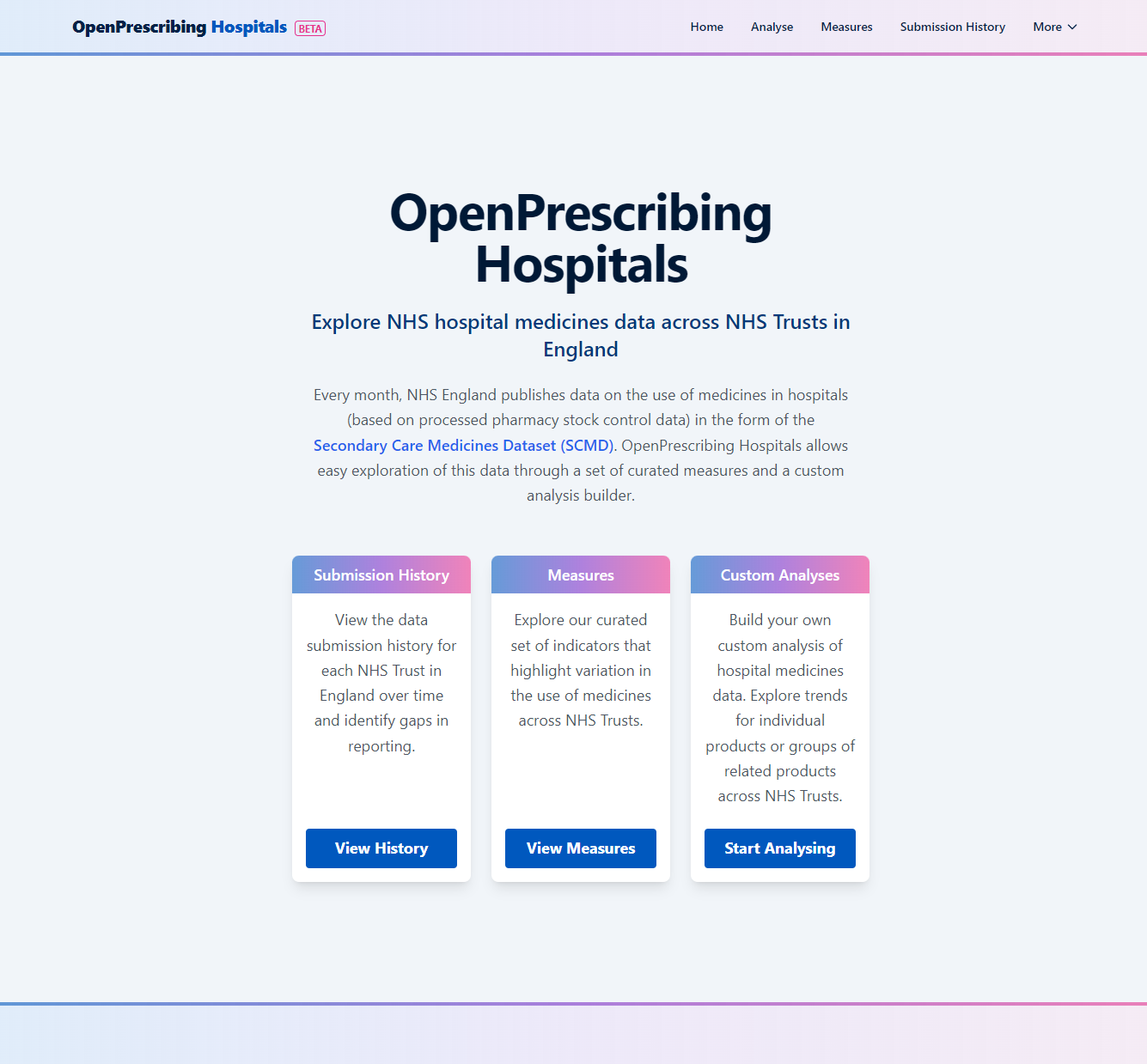 OpenPrescribing Hospitals screenshot